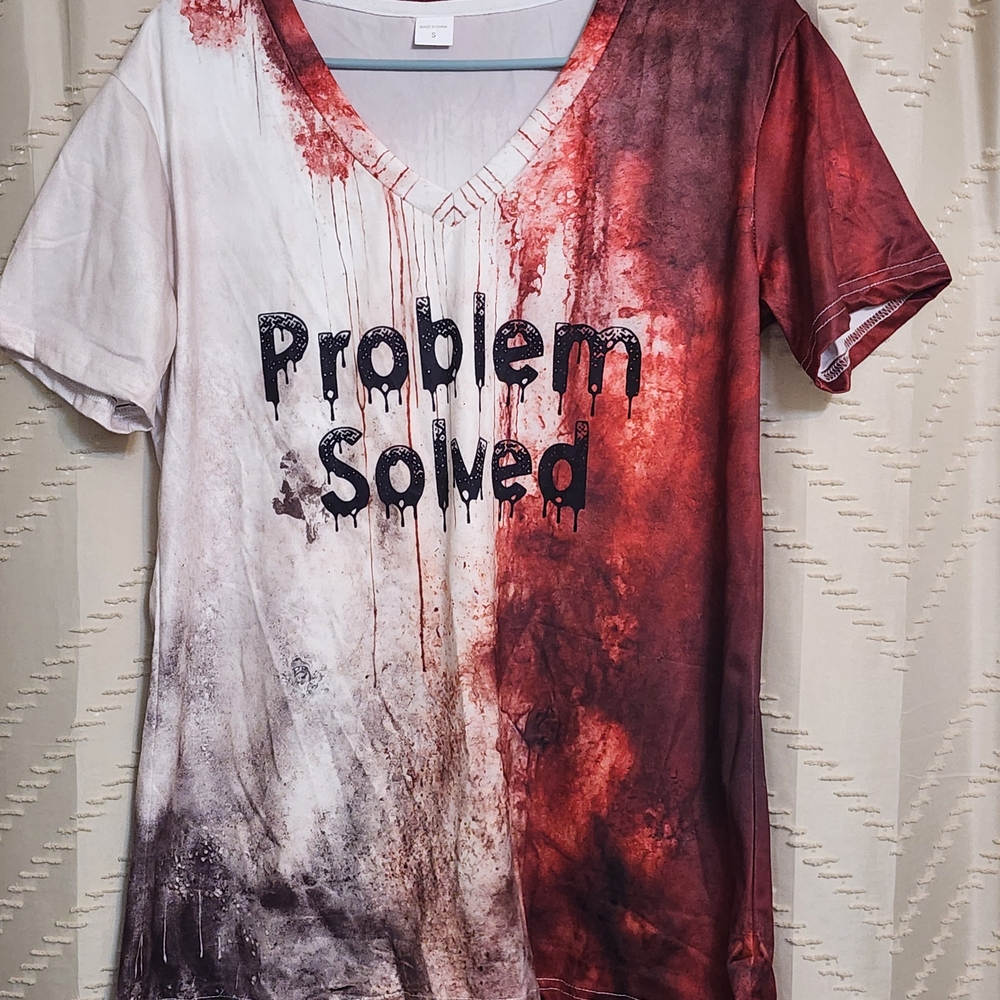Halloween Problem Solved V-Neck Women’s Tee - Red and White